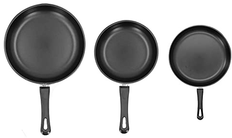 Set di 3 padelle antiaderenti, mini padelle, con ampia area di riscaldamento, per fornelli a gas, fornelli a induzione, in acciaio inox, nero, 20 x 35 cm, 25 x 40 cm, 30 x 45 cm.