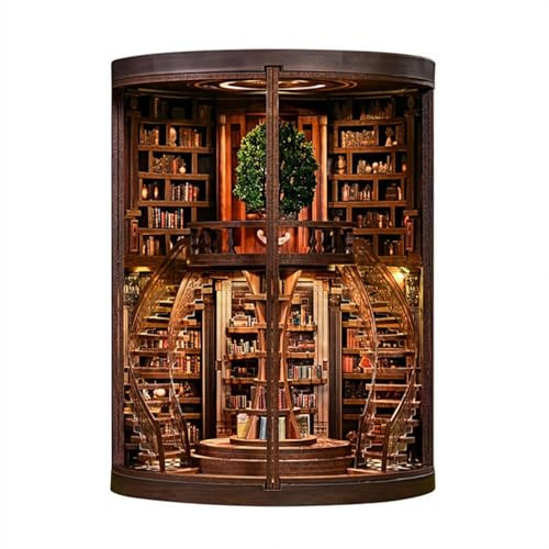 Kit de puzzle 3D Book Nook pour adultes et adolescents – Bibliothèque miniature DIY avec lumière LED, puzzle 3D en bois pour serre-livres et étagère de bibliothèque, modèle de bibliothèque à anneau de