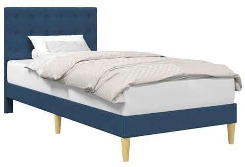 vidaXL Bettrahmen mit Kopfteil Blau 90 x 200 cm Stoff, Bezahlbarer, rechteckiger Bettrahmen mit Sperrholz-Kopfteil, ideal für Dein minimalistisches Schlafzimmer