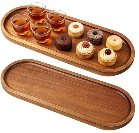 2 Pcs Wood Serving Trays 29x10.5CM Rectangular Serving and Organizer Trays | Acacia-Wooden Tray for Display Snacks, Fruit, Appetizer, Candle, Decor