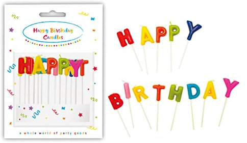 Procos 9191 - Kerzen Happy Birthday, bunt, mit Holz Picker, 13er Set, 7,5 cm, Geburtstag