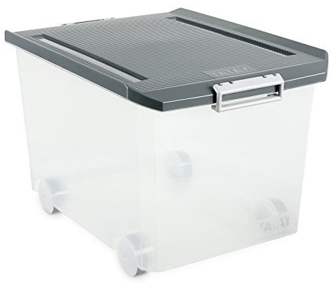 Tatay Caja Almacenaje Multiusos con Tapa, 60 L de Capacidad, Con Asas y Ruedas, de Polipropileno, Libre de BPA, Gris, Medidas 40 x 57 x 36 cm
