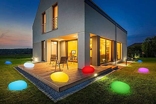 Solarlampen für Außen, wasserdichte Kugelleuchte im Stein-Design & Milchglas-Optik, 8+1 Farben, automatische Einschaltung, kabellose Außenleuchte mit RGB-Funktion, IP67 (40 cm)