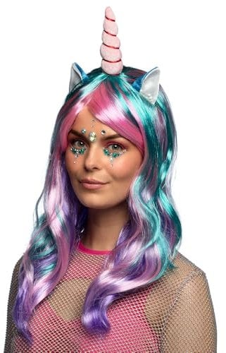 Boland 85818 - Perücke Einhorn Daydream, mit Ohren und Horn, Langhaar glatt, Karneval, Halloween, Fasching, Mottoparty, Verkleidung, Theater