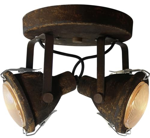 Lightbox 2 flammiger Deckenstrahler - Industrial Spotrondell mit schwenkbaren Köpfen - Metall/Glas Rost