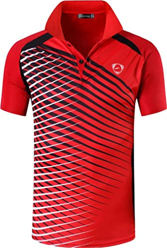 jeansian Men's Short Sleeve Polo T-Shirts Wicking Breathable Running Training Sports Tee Tops LSL243 Red M