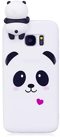 DasKAn Moda Custodia per Samsung Galaxy S7 Edge,Carino Bianca Panda 3D Cartoon Animale Bambola Disegno Indietro Cover AntiGraffio Flessibile Morbido TPU Silicone Custodia per Samsung Galaxy S7 Edge