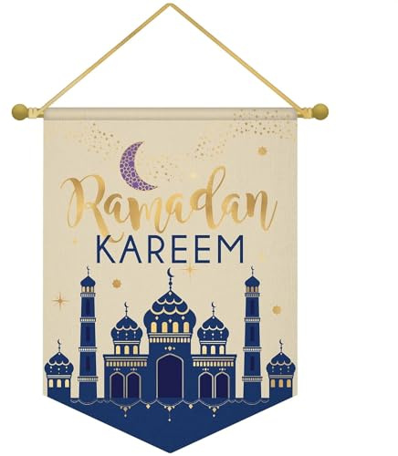 Amscan 242170 - Hängeschild Eid Mubarak Ramadan Kareem, Größe 28 x 38cm, Fastenbrechen, Dekoration, Hängedekoration