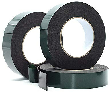 BE-TOOL Lot de 3 rouleaux de ruban adhésif double face en mousse étanche pour plaques d'immatriculation de voiture Noir 1 mm x 52 mm x 10 m