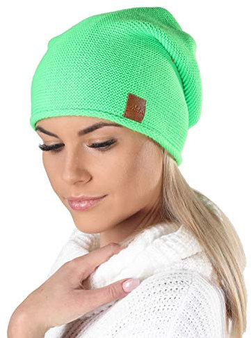 Mikos* Beanie für Damen | Frühling Mütze für Damen in NEON Grün| Wintermütze Damen | Long Slouch Beanie | Mütze mit hohem Tragecomfort |699 (Neon Grün)