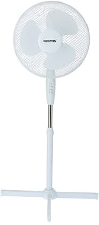 GEEPAS 16” Pedestal Free Standing Cooling Fan | 3 Speed 5 Blades Wide Angled Oscillation | Pivoting Head & Adjustable Height | Powerful Airflow Floor Fan | Home Office Use, 1 Year Warranty White 45W