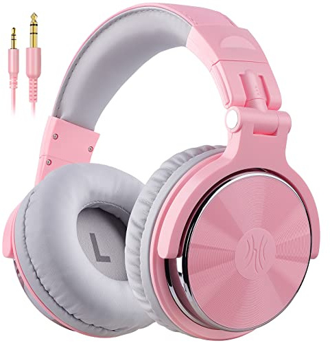 OneOdio Over Ear Kopfhörer mit Kabel, 50mm Treiber, Bassklang, 6.35 & 3.5mm Klinke, Share-Port, Geschlossene Studio Headphones für DJ, Podcast, Monitor, Handy, PC, MP3/4 (Pro-10 Pink)