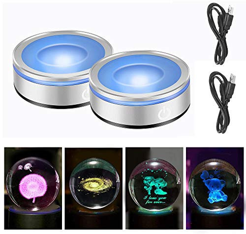 2 Stück LED-Lichtsockel, mehrfarbig, beleuchtet, Displayplatte mit empfindlichem Touch-Schalter für 3D Kristallglas Kunst
