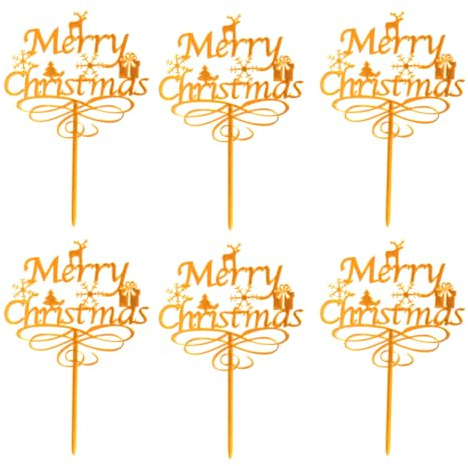 Amosfun 6pcs Merry Christmas Cake Toppers Decorations Snowflake Deer Xmas Party Cake Decorations Dessert Picks Cake Ornament for Party Xmas