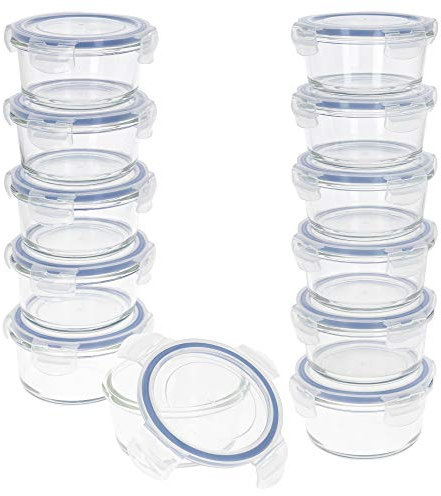 AKTIVE Max Home Pack 12 Recipientes herméticos de vidrio, Fiambrera cristal apta para microondas, Envases para comida con cierre, 420 mililitros, Tapas transparentes, Contenedor de alimentos (16534)