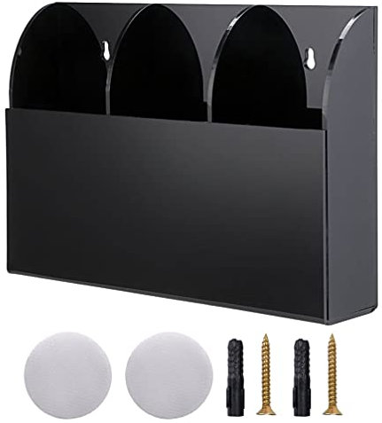 Cabilock Remote Holder Wall Mounted Remote Control Box 3 Grids Storage Box Media Controller Holder for Home Air Conditioning Phone Hanging Organizer Box