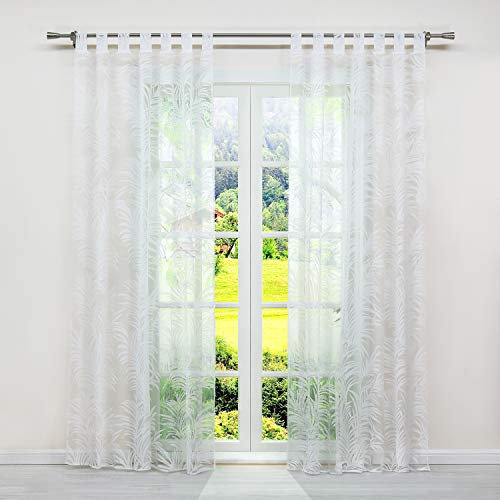 SCHOAL Transparente Gardinen mit Schlaufen Vorhang Ausbrenner Schlaufenschal Modern Wohnzimmer Weiß Muster #2 BxH 140x245cm
