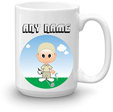 Golf Gifts for Men - Personalised Large 15oz Golfing Golfer Mug - Novelty Sports Present for Him. Birthday Christmas Anniversary Father's Day (White Male)