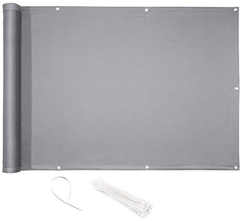 CelinaSun Brise-Vue Balcon 1,0 x 4 m Gris Clair PES Panneau de clôture avec Attache-câbles Hydrofuge Bordure de Balcon