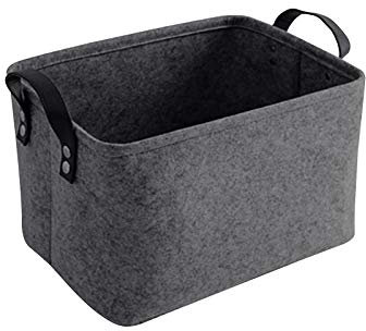 LITLANDSTAR felt storage basket, faltbar filz aufbewahrungsbox für Regal,Wäsche,Schrank,Spielzeug oder Toilettenpapier, 33 * 20 * 23cm,dunkelgrau