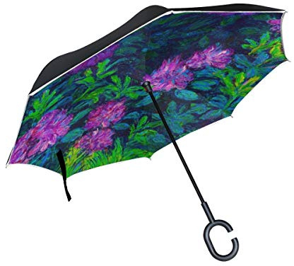 hengpai Blanche Hoschede Monet Rhododendrons Regenschirm umgekehrt auf links gedreht Regenschirm Autos Unigue Winddicht UV Beweis Doppellagig für Frauen