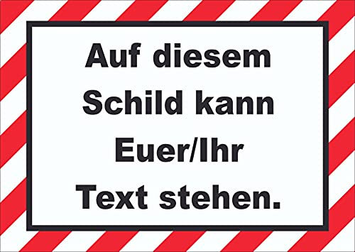 HB-Druck Schild mit Wunschtext gestreift waagerecht rot-weiß A4 (210x297mm)