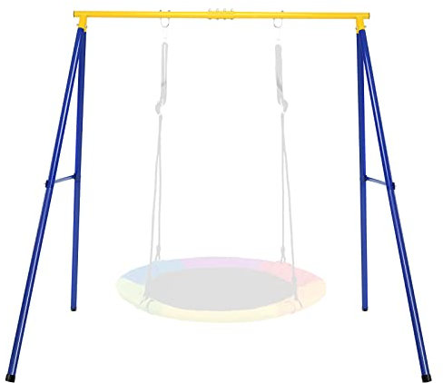 COSTWAY Metal Swing Frame, A-Frame Swings Stand with Ground Stakes, Carabiners & Foot Caps, for Garden Park Playground, Frame Only (Blue + Yellow)