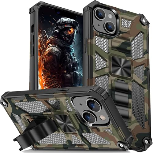 Ysnzaq Case for iPhone 13, [Military Grade] Camouflage Design Cover Case Reinforced Shockproof Anti-Fall Bumper Case for iPhone 13 6.1 inch YH Army Green.