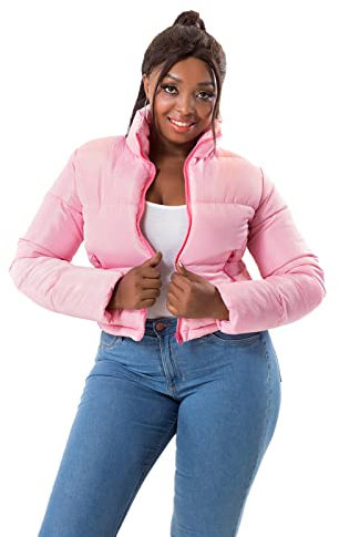 Piumino corto da donna, giacca da donna alla moda, cappotto invernale caldo e leggero, Rosa, Large