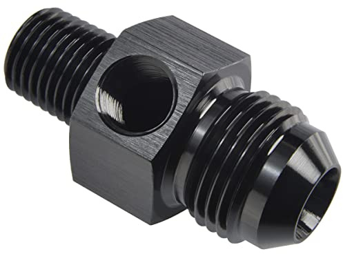 Podavelle 8AN Male Flare to 1/4 NPT Fuel Pressure Gauge Take off Fitting Adapter with 1/8 NPT Side Port Aluminum Black