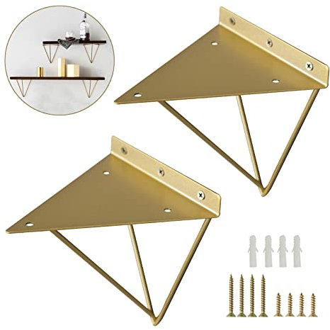 Pxzybd Support D'étagère Décoratives, 2 Équerre pour Étagere en Épingle À Cheveux Robustes, Support De Rayonnage en Métal Flottant, Équerre De Fixation Murale, Or, avec Vis,Gold-10cm(3.9in)