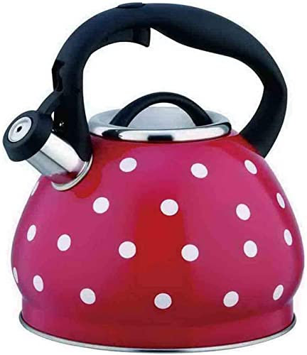 SGSG Tetera para Estufa 3L Camping Café Teteras Gran Silbato Estufa Lunares Tetera Hogar Tetera de Acero Inoxidable Tetera Teteras (Rojo 3L)