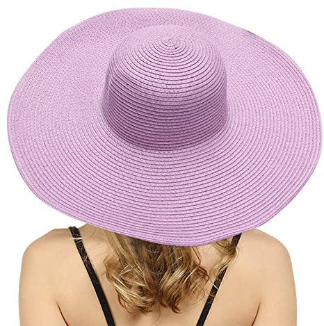 TIMIYUYU Sonnenhut Damen Strohhut Sonnenstrohhut Sommerhut Faltbarer Elegant Sommer Hut Sonnenhüte Breite Krempe Große Strandmütze Floppy Strandhut Sonnenhut Sommerkappe Sonnenmütze (Lila, One Size)