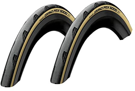 Ziegenpeter Continental Grand Prix 5000 - Neumáticos plegables para bicicleta de carretera (2 unidades, 700 x 25 cm), color negro y crema