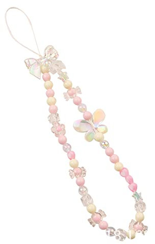 Uposao Handy Handgelenk Lanyard, Bunt Anti Verlorene Perlen Lanyard Handykette Charme Handy Schmuck Perlen Telefon Kette Strap Schlüsselanhänger Anhänger für Kamera Schlüsselbund USB-Stick,Rosa #2