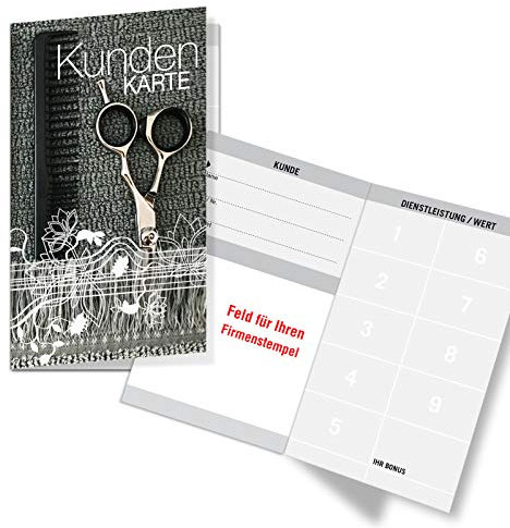 200 Bonuskarten/Kundenkarten mit 9 Feldern, für Friseurgeschäft Friseur Friseursalon. Praktisches Scheckkartenformat. Außenseiten glänzend. K541