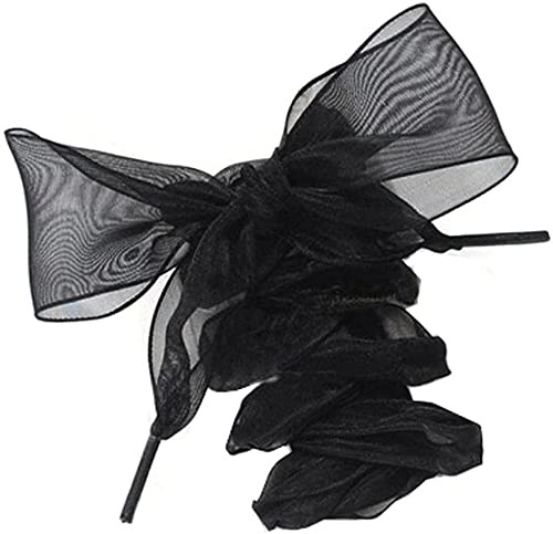 Jilibaba Cordones planos de gasa de satén con cinta de 4 cm de ancho, cordones de organza para adultos y niños, zapatos deportivos de patinaje, zapatos casuales, color negro, 110 cm