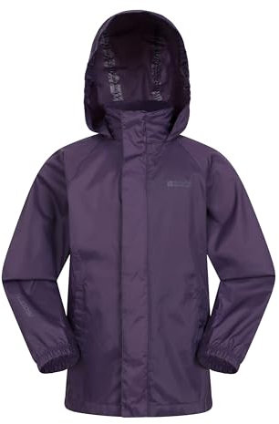 Mountain Warehouse Pakka Kids Waterproof Jacket - Wind Resistant, Lightweight,Breathable Rain Coat for Girls & Boys, Packaway Bag - For Rain, Autumn, Winter Dark Purple Kids Size 5-6 Years