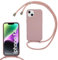 SLWYF Compatible with iPhone 14 Crossbody Lanyard Case, Liquid Silicone Protective Phone Case with Strap Adjustable Neck Cord Necklace Soft Cover for iPhone 14, Sand pink