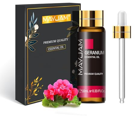 MAYJAM Huile Essentielle de Géranium 10ML de Haute Qualité pour Diffuseur, Humidificateur, DIY, Home, Wardrobes