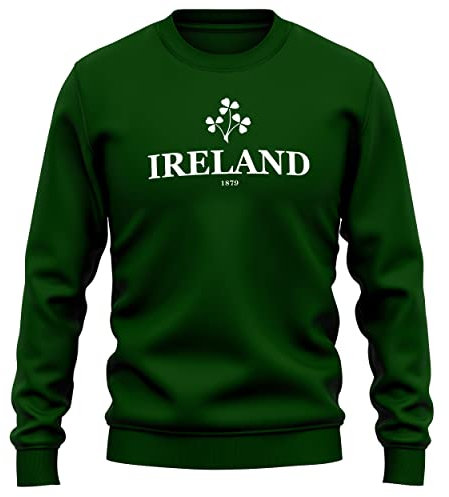 Purple Print House Irland 1879 Herren-Sweatshirt, Rugby-Fans, irisches Kleeblatt-Abzeichen, Pullover Nations Sweater, Flaschengrün, M