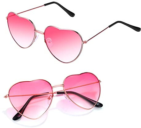 QincLing 2 Stück Herz Sonnenbrille, Fliegerbrille Damen Candy Color Retro Sonnenbrille für Partys