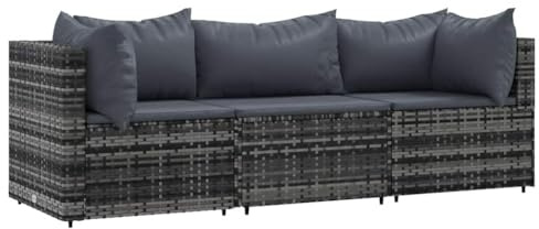 vidaXL Garten Lounge Set 3-TLG., Gartenmöbel Set mit Kissen, Sitzgruppe für Garten Terrasse, Modular Sofa Garnitur Loungemöbel, Grau Poly Rattan