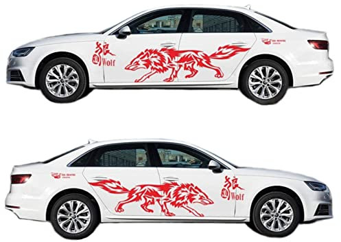 Auto Aufkleber Wolf Totem Personalisierte modifizierte Körper Sticker ganze Auto Aufkleber 63 Zoll (Rot)