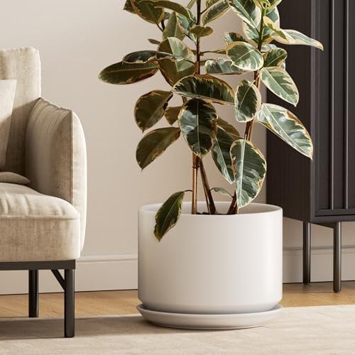 LE TAUCI Keramik Blumentöpfe Groß, 30 cm Durchmesser Pflanzkübel Groß, Blumentopf für Zimmerpflanzen mit Untersetzer und Abflussloch, Weiß