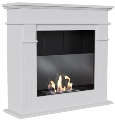 KRATKI Bioethanol Kamin August Weiß - TÜV-Zertifiziert - rauchfrei & geruchlos, modernes Design - einfache Selbstmontage