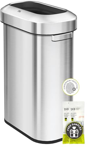 EKO Urban Poubelle commerciale en acier inoxydable à couvercle ouvert, grande poubelle de cuisine robuste de qualité commerciale pour la maison, le bureau, l’hôtel, le café, le restaurant, 90 L
