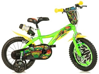 Dino Bikes Teenage Ninja Turtles-Mutant Mayhem Kinderfahrrad, 40,6 cm, Unisex, Grün und Gelb, Größe 16