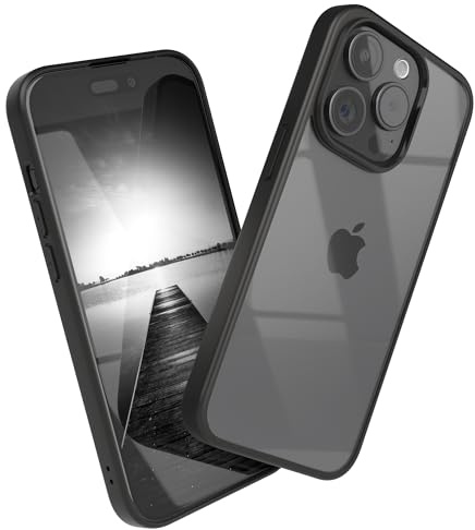 EAZY CASE Clear Hybrid Bumper Hülle kompatibel mit iPhone 15 Pro, Handyhülle mit Ultra Aufprallschutz, Stoßfest und Kratzfest, dünne Schutzhülle mit Kameraschutz, Handy Case, Schwarz