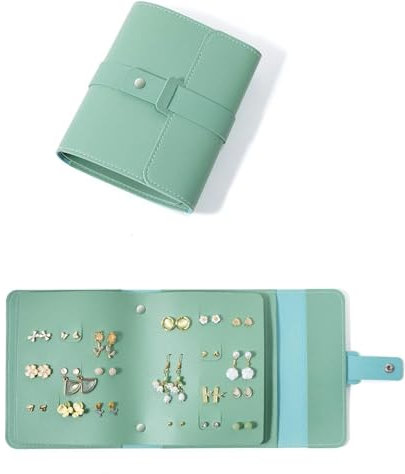 Lrikas Porta Orecchini Organizer, Porta Gioielli da Libro Portagioie da Viaggio, Rotolo Portagioielli Pieghevole Porta Gioielli Donna (Verde)